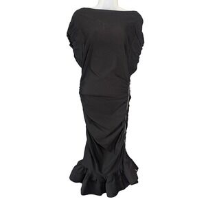 INA‎ Dress Women S Black Fitted Ruched Zipper Maxi Elegant Evening Gala Party